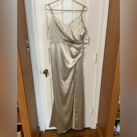 NWT Birdy Grey Catherine Dress. Shiny Satin - Neutral Champagne. Size Large. - Picture 4 of 11
